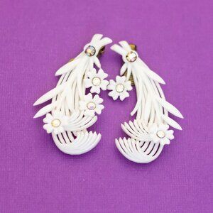 Vintage Abstract Floral Sprout Clip On Earrings by Western Germany - V25